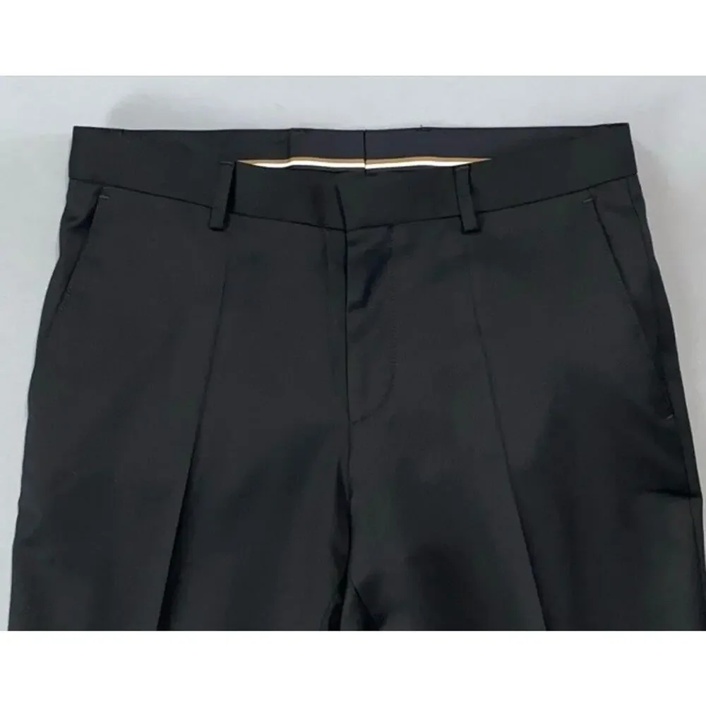 Hugo Boss H-Genius-MM-214 Flat Front Wool Dress Pants, Slacks. Black, 30X27. EUC